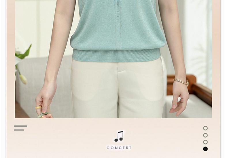 Stylish Ice Silk Knit Half-Sleeve T-shirt for Middle-Aged and Elderly Women