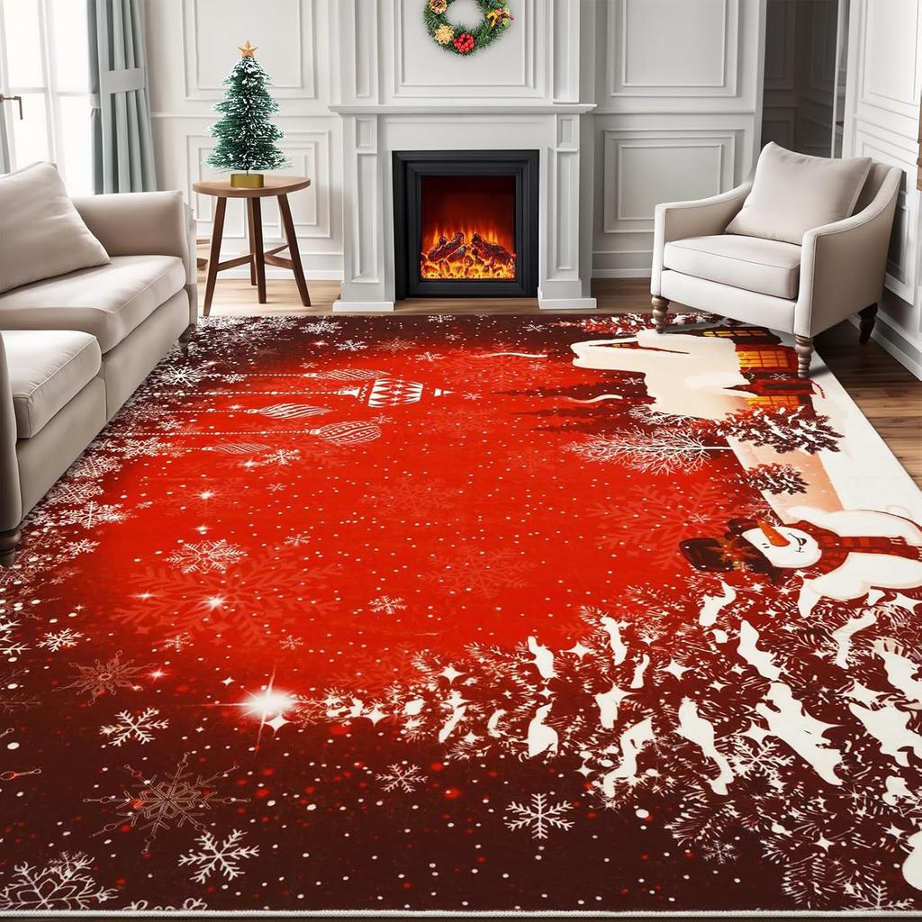 VIKAMA Kerst Sneeuwvlok Vloerkleed Rood Zwart Buffalo Plaid Wasbaar Antislip Anti Slip Tapijt Slaapkamer Woonkamer Woondecoratie