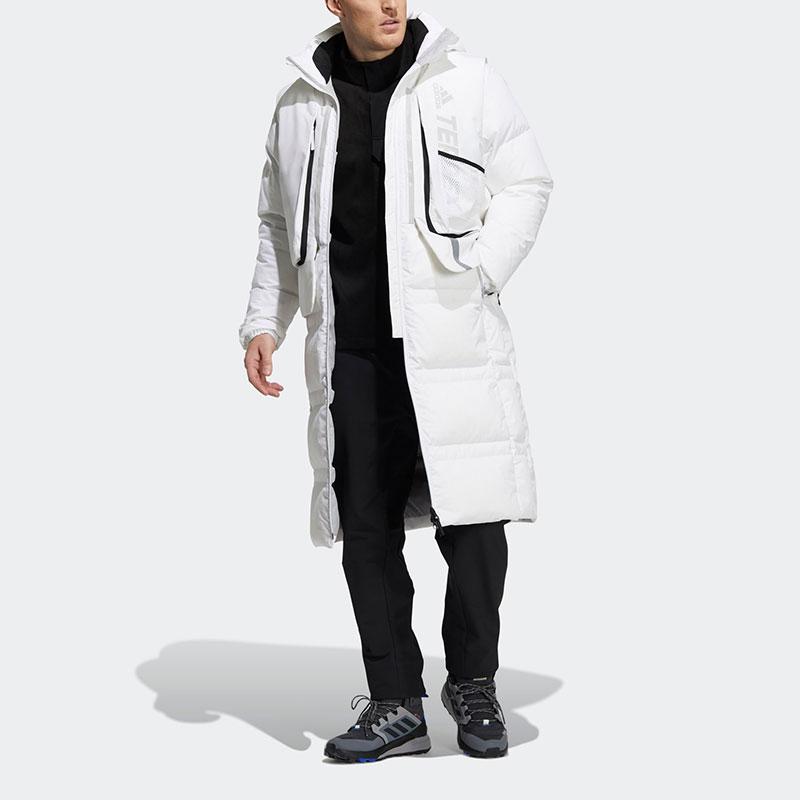 Adidas Long Down Jacket Solid Color Outdoor Windproof Mid-Length Three-In-One Goose Down Coat Unisex Jacket White H13854