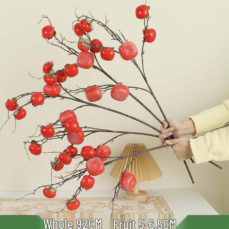 Pomegranate and Persimmon Artificial Flower Branch for Living Room or Dining Table Decoration
