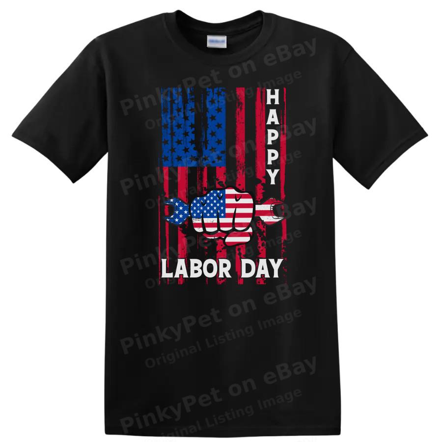 Labor Day T Shirt American Flag Fist Wrench Happy Tee Celebration Graphic