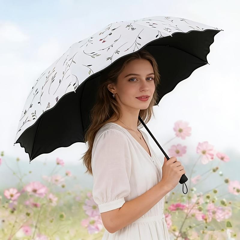 Sombrilla Plegable de Protección UV de 3 Pliegues Ligera Sombrilla de Sol Parasol de Verano para Exteriores Impermeable Resistente al Viento