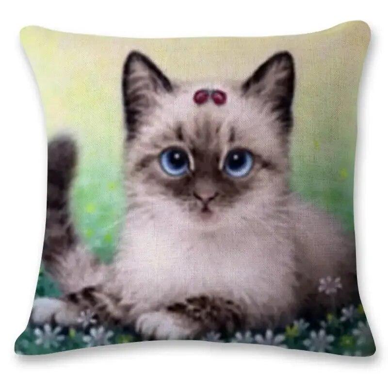 Creative Hand-painted Cat Children's Gift Birthday  Printed Polyester Pillowcase Home Car Cushion  Sofa 45x45