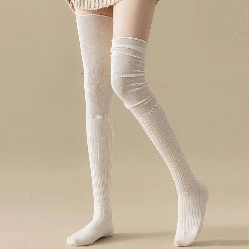 Knee High Socks Thin Long Stacked Socks Women's High Solid Colour Patchwork Socks High Elasticity Stockings