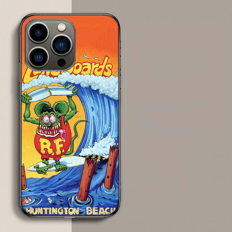 Surf Cool Rat F-Fink Phone Case For Iphone 17 Air 15 Pro 14 Plus 16 Pro Max 12 13 Mini 11 16E X XS Cover Cute Fundas