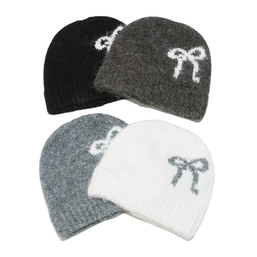 Baotou Hat Female Korean Version Bow Knitted Hat Autumn and Winter Face Small Cashmere Wool Hat Warm Ear Protector Cold Hat Children