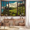 Okno Wzgórze Chatka Krajobraz Gobelin Wisząca na ścianie Naturalny krajobraz Salon Sypialnia Estetyczny wystrój pokoju Tło Tkanina