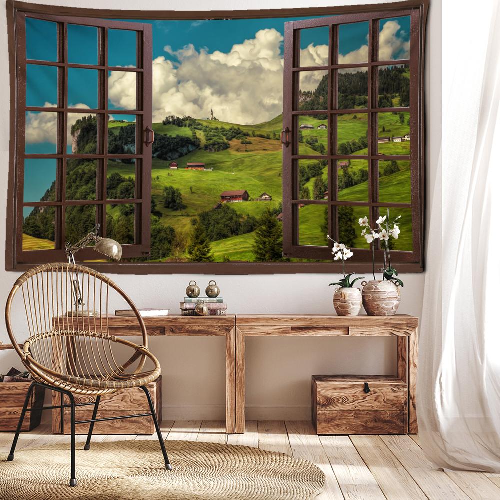 Fereastra dealului cabină peisaj tapiserie suspendat pe perete peisaj natural sufragerie dormitor decor estetic pentru cameră fundal pânză