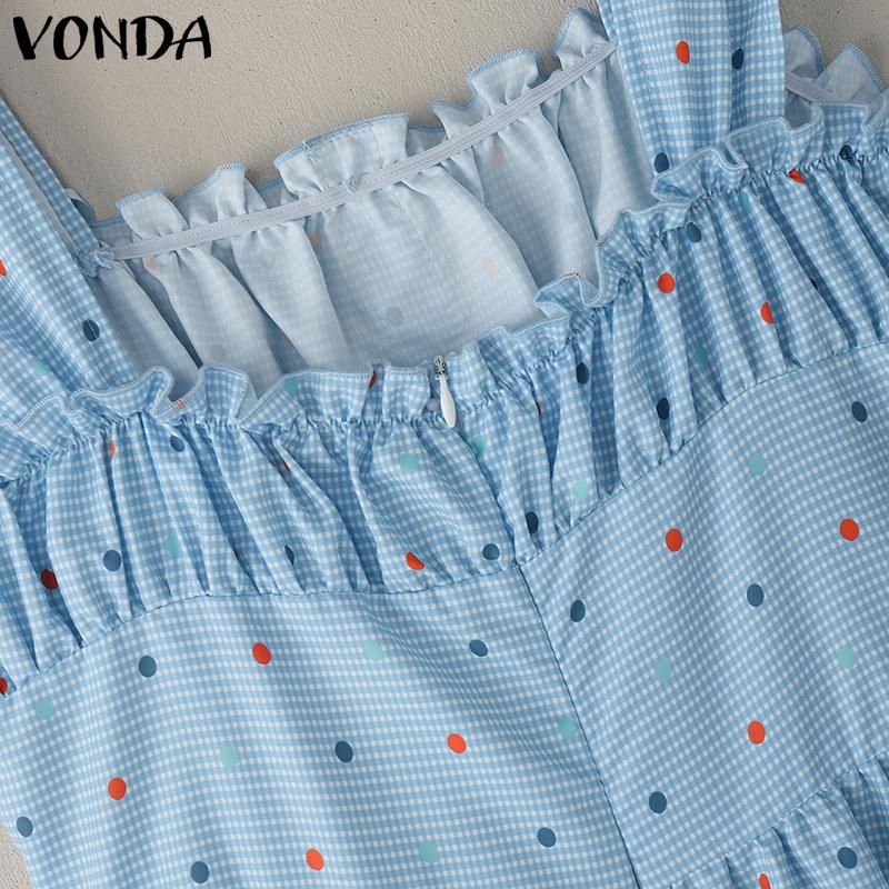 VONDA Rochie Mini Femei cu Bretele, Fără Mâneci, Imprimeu Buline, Casual, de Petrecere, Straturi, Plisată