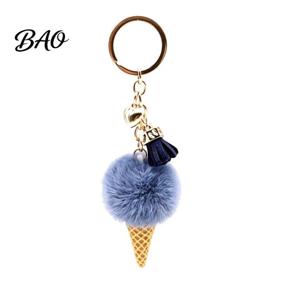 Decorative Key Chain Plush Ice Cream Keychain for Backpacks, Fluffy Cone Bag Charm Charm, Pendant with Metal Ring Purse Hanging Ornament