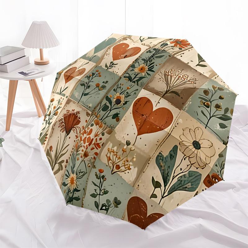 1pc Floral Hearts Automatic Open/close Umbrella, 8-Rib Sturdy Structure, Auto Folding/Opening, Portable Travel Umbrella for Women061