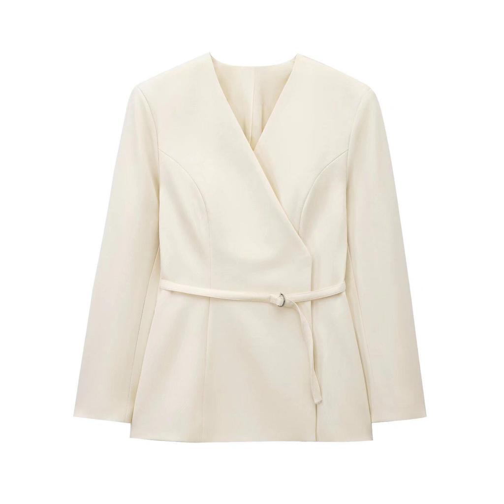 Women's Winter 2024 European & American Style Fashion Suit with Versatile Belt - 1270608