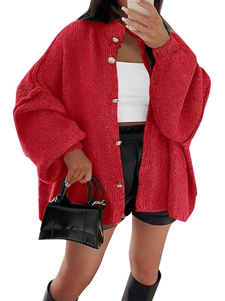 Autumn and Winter Solid Color Casual Style Button Cardigan Large Sleeve Solid Color Sweater Cardigan Jacket