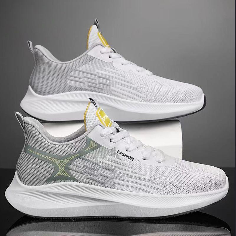 Men's Sports Shoes Spring New Breathable Mesh Light Color Thick Sole Casual Fly Weaving Trend Versatile Running Net Men's Shoes