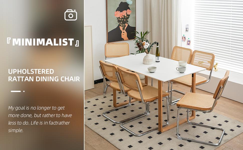 Dining Chairs Set of 2, Velvet Rattan Side Accent Chairs with Chrome Legs, Mid Century Breuer Designed Chairs, Upholstered Dining Living Room Kitchen