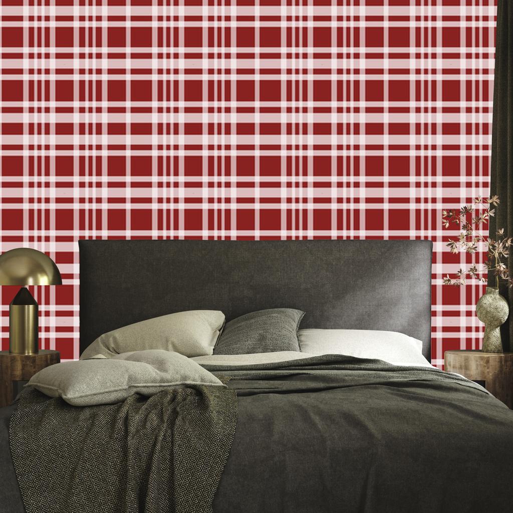 Red Checkered Wallpaper in Red, Coral, White, and Light Gray 50x1000