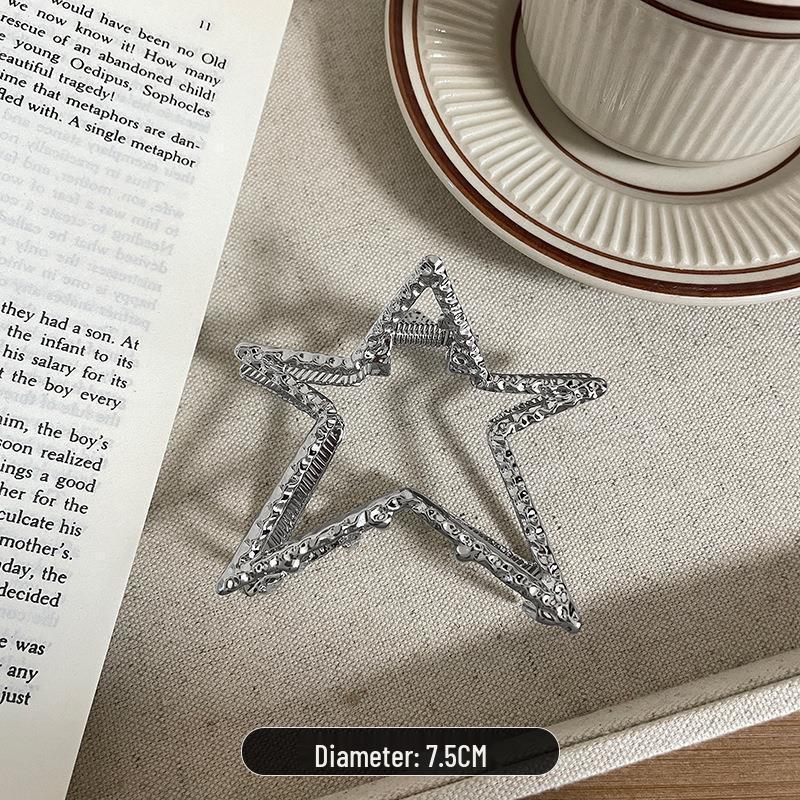 Silver Textured Metal Shark Hair Claw - Women's Stylish Updo Clip Accessory