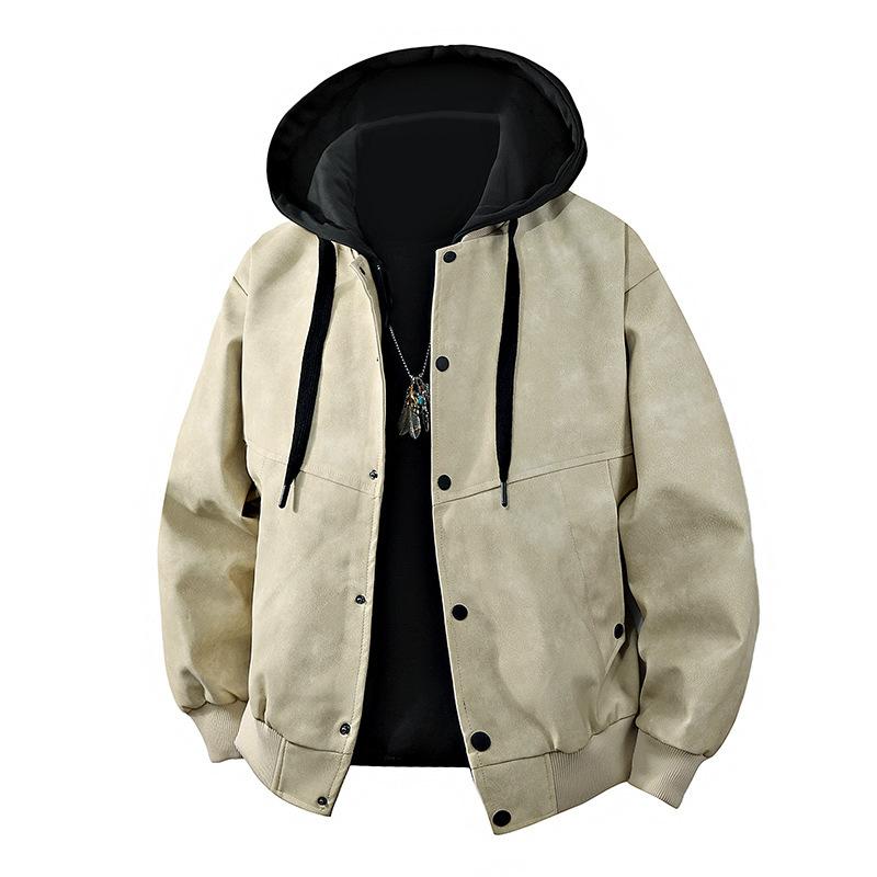 Spring and Autumn New Hooded Fake Two-piece Men's Leather Jacket Men's Cycling Bike Leather Jacket Men's American Men's Leather Jacket