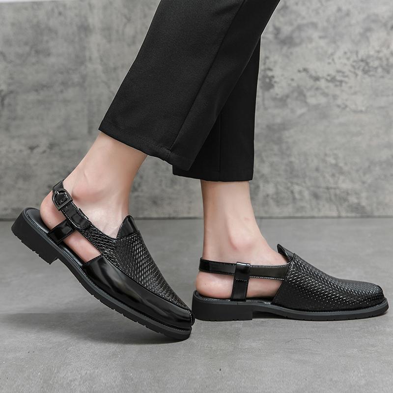 Sandals for Men Brown Black Pu Buckle Strap Classics Casual Handmade Fashion Men Dress Shoes British Summer Breathable