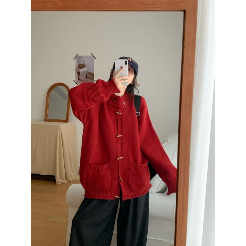 

Вязаный кардиган женский осенне-зимний ленивый стиль ретро высококлассный дизайнерский свободный повседневный свитер-жакет женский One size красный
