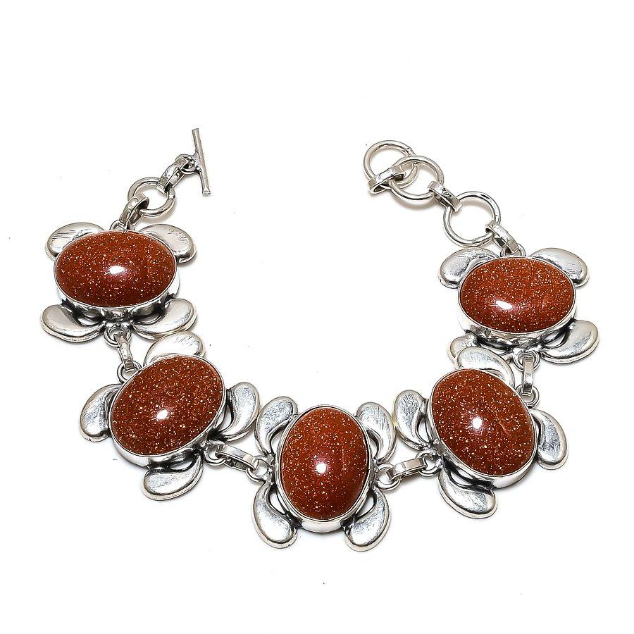 

Браслет ручной работы из стерлингового серебра 925 пробы с натуральным красным солнечным камнем 7-8 дюймов W4d24