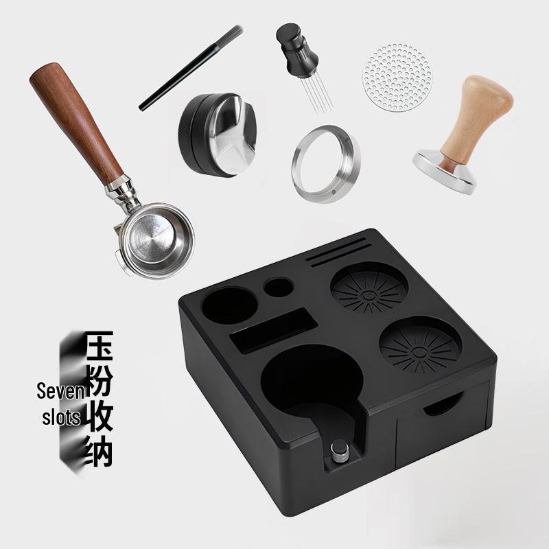 Czarny 3-częściowy zestaw stacji do ubijania kawy 51 mm z podstawą dystrybutora