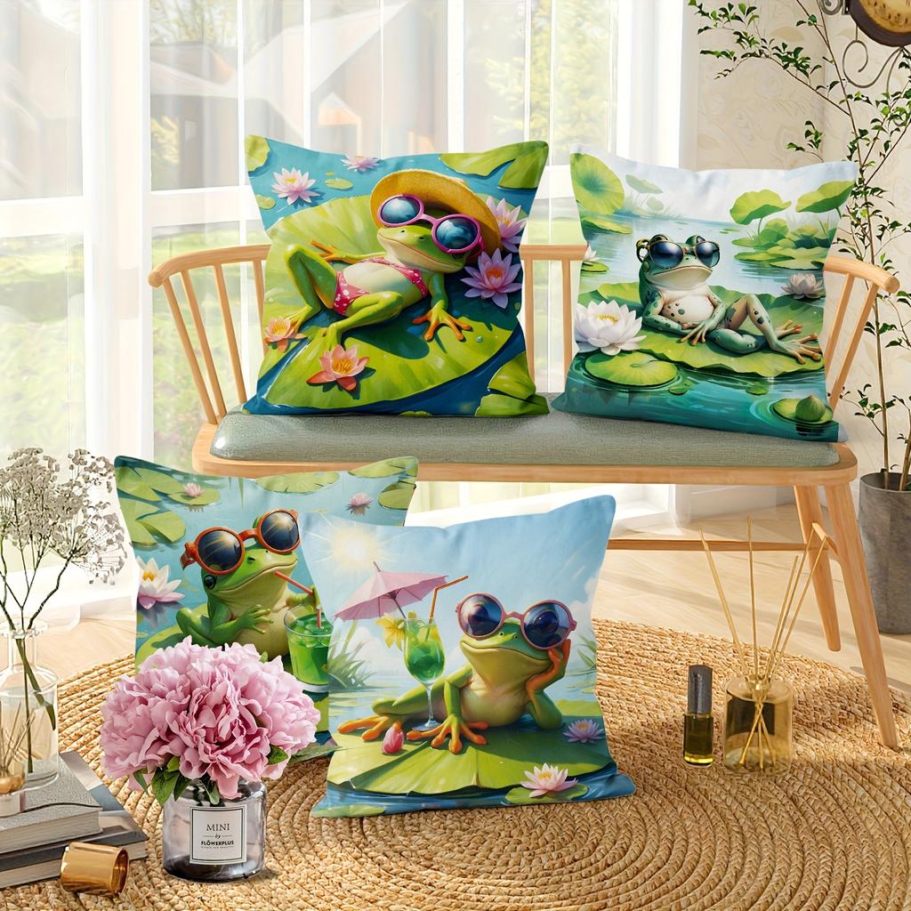 Summer Cartoon Frog Design Digital Printing Pillow Cover Short Plush Suitable Living Rooms Bedrooms Sofas Throw Cushion Cover