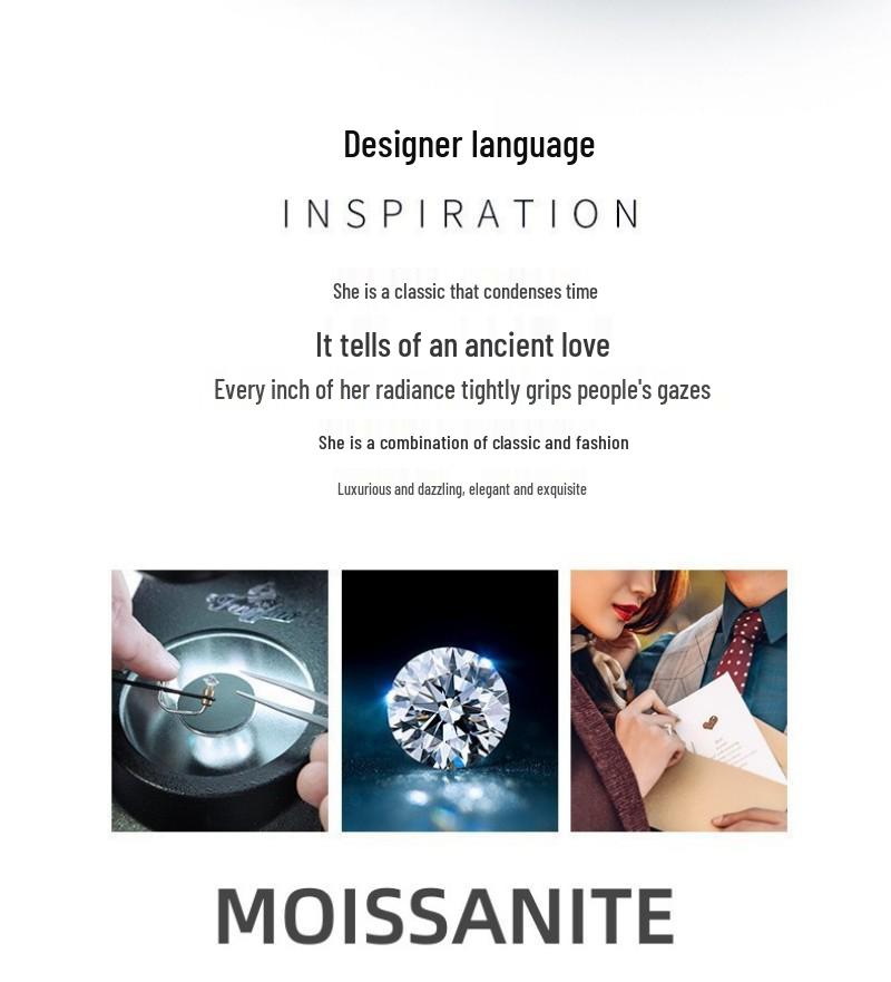 Women's Four-Prong Moissanite Ring In S925 Sterling Silver with Micro-Pave.