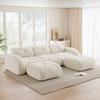 Divano componibile a 3 posti a forma di U, include 2 pouf, adatto per soggiorno, tessuto confortevole, design antiscivolo, nessun assemblaggio richiesto, Bianco