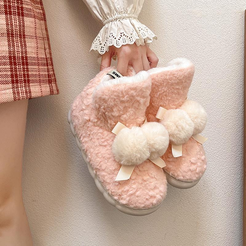 

Women s Bowknot Large Size Thick Sole Winter Warm Fur Snow Boots Padded Lined Ankle Boots Anti-slip Hiking Sports Cotton Boots 40/41 розовый