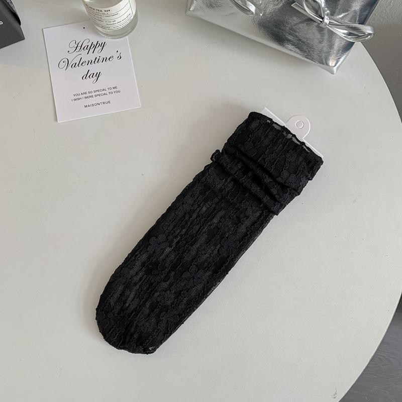 White Lace Socks for Women, Mary Jane Small Leather Shoes, Mid-calf Socks, Mesh Lace, Summer Pile Socks, Summer Thin Style