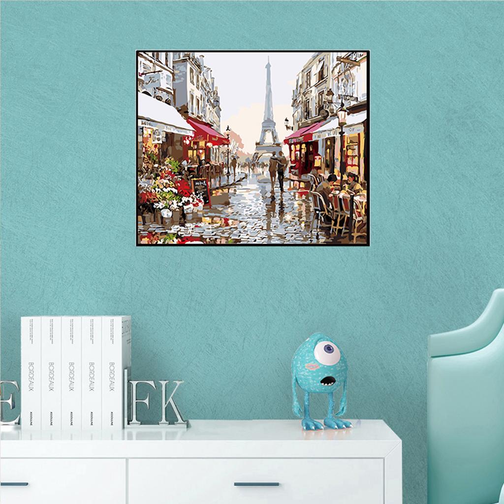 DIY Painting by Numbers Kit Paris Street Landscape Canvas with 3 Brushes Acrylic Paints for Adults Children