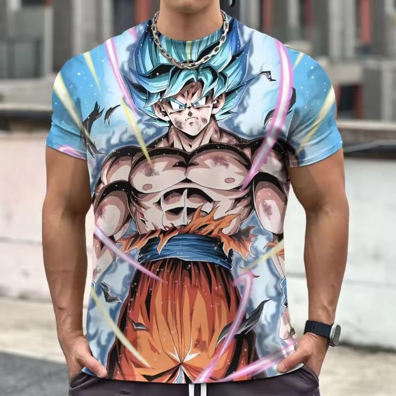 Men's Cartoon Anime Style Pattern 3D Print Round Neck Short Sleeve T-shirt Casual Summer T-shirt Suitable Daily Wear And