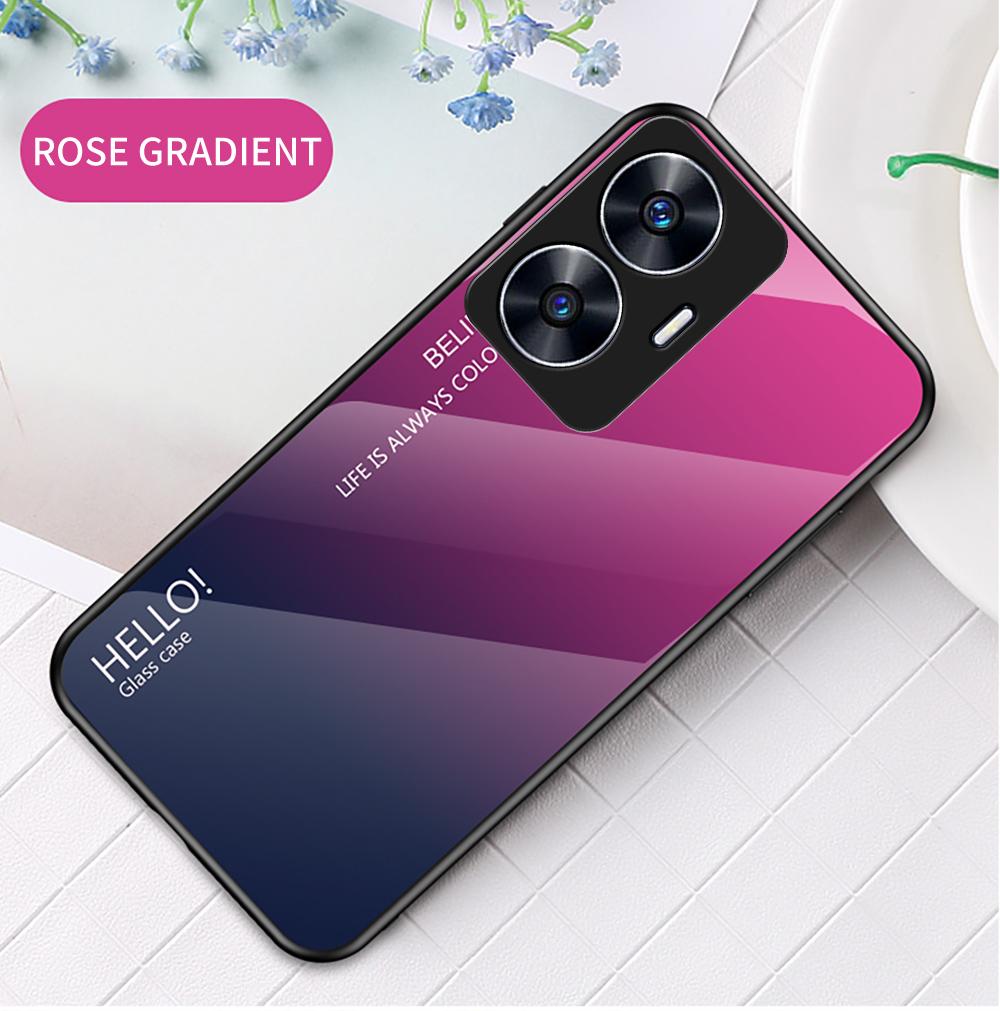 

Для Realme 10 11 Pro + 8i 9i C53 C55 C2s GT 4G 5G чехол с градиентом Aurora из закаленного стекла, мягкая рамка, задняя крышка, чехол для телефона For Realme C55 розы красного