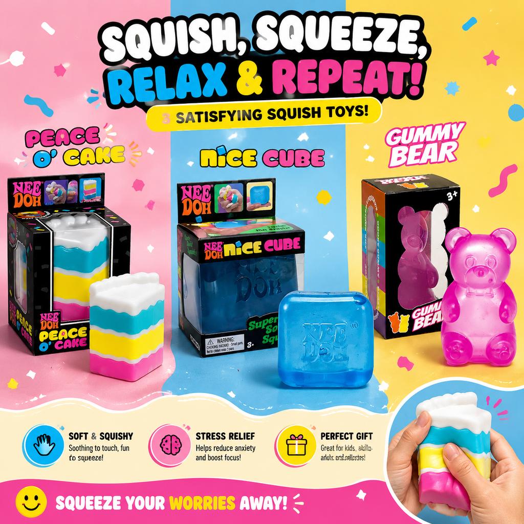 Cute Squishy Stress Relief Toy Nee Doh Gummy Bear Nice Cube Peace Cake Soft Sensory Squeeze Toys Desk Fidget Gift Boys Girls