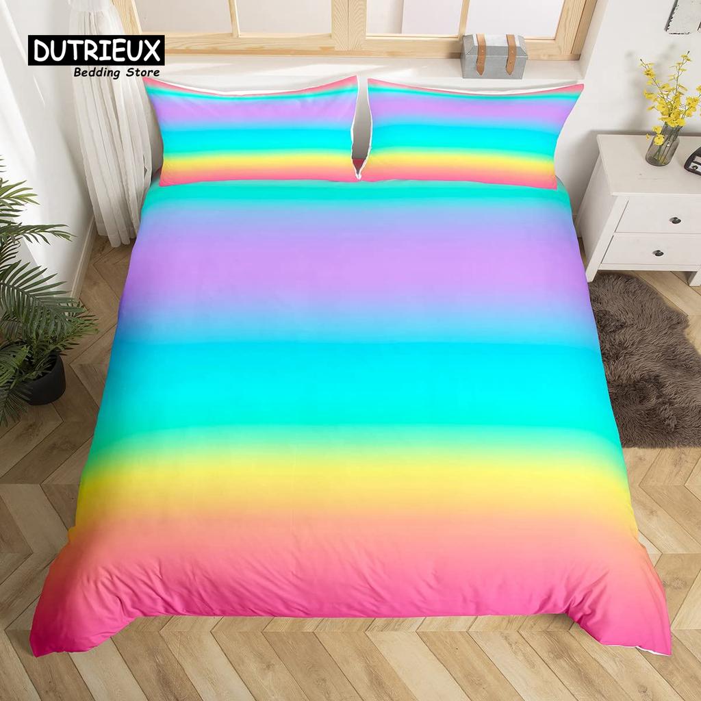 Rainbow Conch Duvet Cover Set Colorful Rainbow Bedding Set For Kids Girls Microfiber Multicolor Comforter Cover Twin King Size