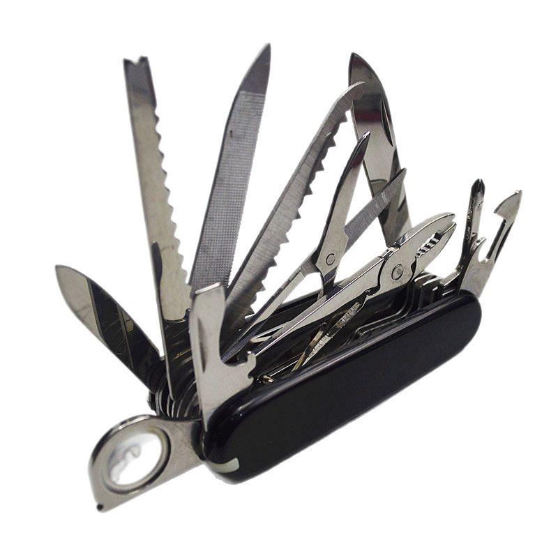 91mm Black-Red Stainless Steel Multi-tool Knife: 17 Parts, 30 Functions, Portable Survival Tool.