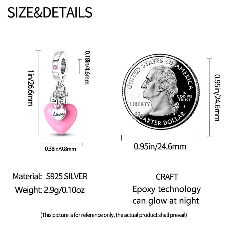 Charm Bead Charms Authentic Copper Plated Luminous Bead Pink Heart Pendant Bead Charms Compatible With Bracelets Diy Gift Women Delicate Jewellery