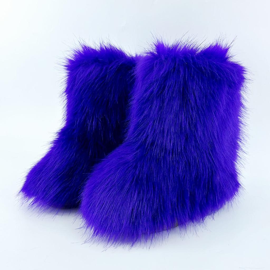 Vintage-Inspired Women's Fuzzy Boots | Brown & Black Faux Fur, Retro Trendy Warm Winter Ankle Footwear