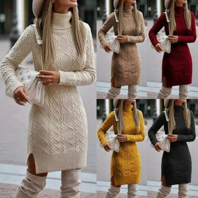 High-neck Slim-fit Long Autumn and Winter Warm Sweater Women's Dress Long-sleeved