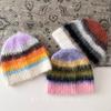 Korean Striped Plush Knitted Beanie Cap Women Autumn Winter Headgear Warm Ear Protection Cold Wool Hat
