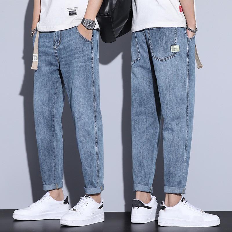 Men's Spring/Fall Straight-Leg Cropped Jeans: American High-Street Style, Slim-Fit, Slimming, Skinny Casual Pants