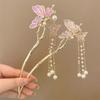 Pink Flower Hair Sticks Forks Retro Chinese Style Alloy Hairpins Side Clips Chain Tassel Pearls Pendant Decor Women Hair Jewelry