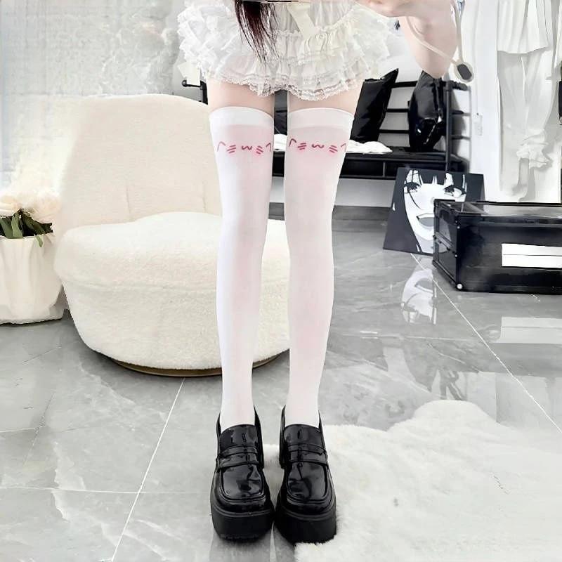 Y2K Girls Knee High Socks Thigh High Stockings Printed Cartoon Stockings Women Kawaii Thigh High Socks Women Stockings Jk Lolita
