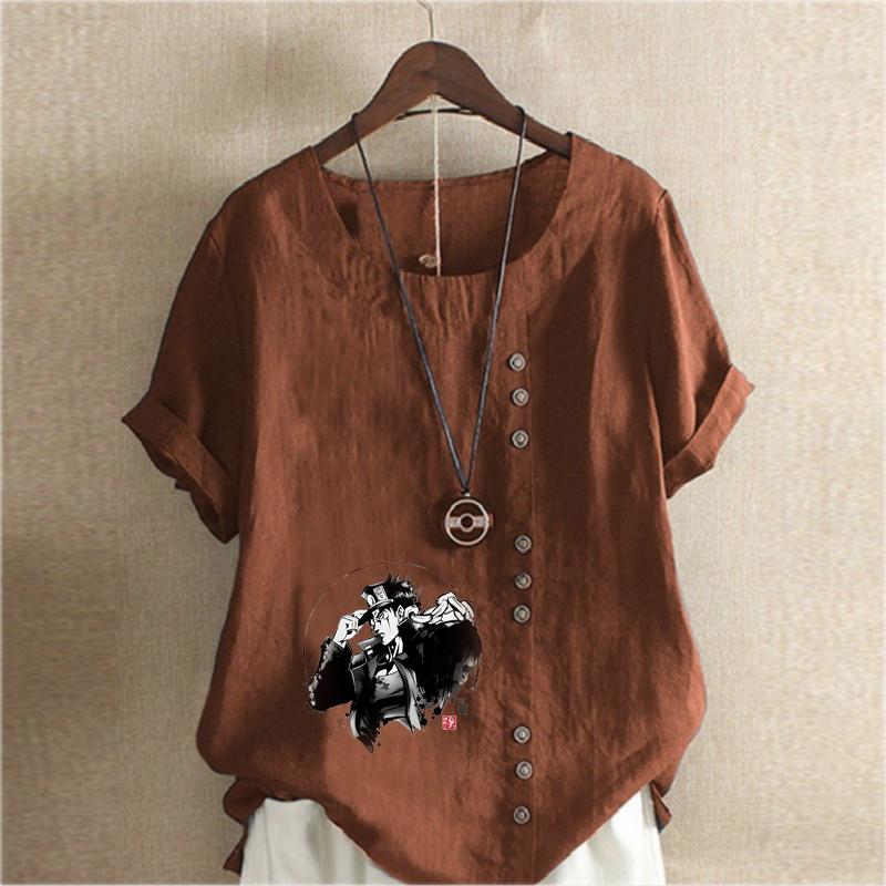 Women's Fashion Cool Man Print Short Sleeve T-shirt Loose Cotton Shirt Casual Loose Summer Blouse Tops Plus Size