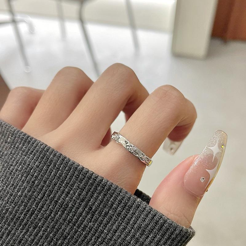 Liquid Texture Zircon Ring Women'S Age Light Luxury Niche Design High-End Sense Open Index Finger Ring