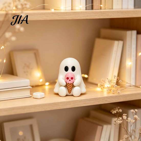 Synthetic Resin Ghost Figurine Ice Cream Figurine, Cute Spooky Desk Decor for Small Desktop Halloween Decoration Home, Soft Summer Ornament,