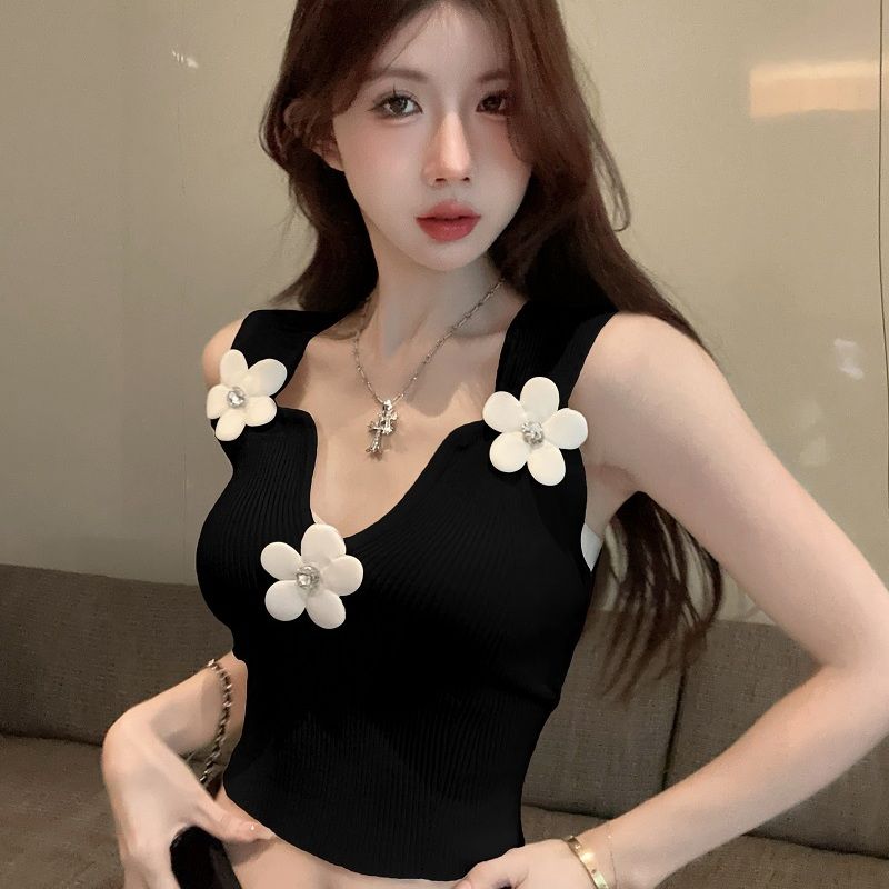 

Вишукано Гарний В язаний Жилет з Квітковим Візерунком Дизайнерський Сенс у Французькому Стилі Солодкий та Пікантний Приталений Короткий Топ для Жінок для Носіння Назовні Влітку L чорний