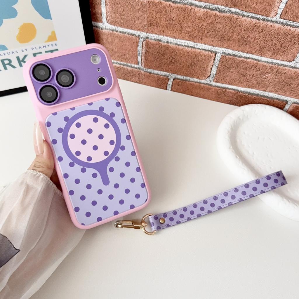 Creative Contrasting Color Polka Dot Magnetic Attraction Is Suitable for Apple 18promax Mobile Phone Case with Lanyard IPhone15 Anti-drop Sheath.