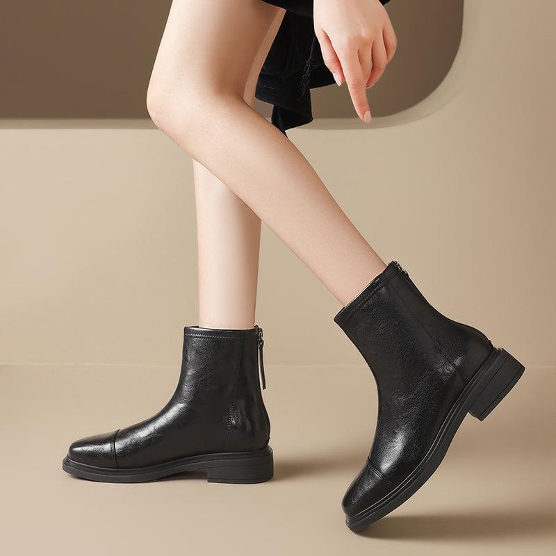 Augustine Square Head Skinny Boots Women's 2025 New Brown Retro British Martin Boots Retro Fashion Single Boots